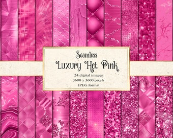 Luxury Hot Pink Digital Paper, seamless glam glitter and sequin textures with metallic foil instant download for commercial use