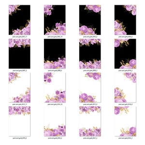 5x7 Lila und Gold Floral Overlays für Einladungen, Planer, Journal Seiten, Vintage Blumen Clipart, Hochzeit Rahmen Clip Art Bild 4