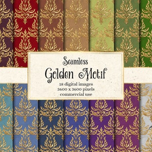 Goldenes Motiv Digital Paper, Grunge Texturen nahtlose druckbare Scrapbook Papier indische Muster