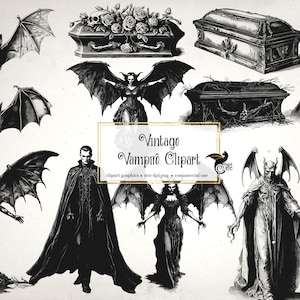 Vintage Vampire Clipart, antique undead Halloween clip art graphics, ephemera instant download
