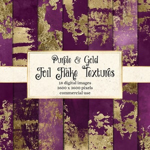 Purple and Gold Foil Flake Textures - printable foil backgrounds and textures for instant download commercial use
