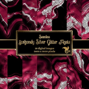 Carta digitale in agata con glitter argento bordeaux, lamina di geode e sfondi senza soluzione di continuità con glitter argento