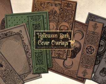 Halloween Book Cover Clipart, Antique Style Overlays (Digital Download)