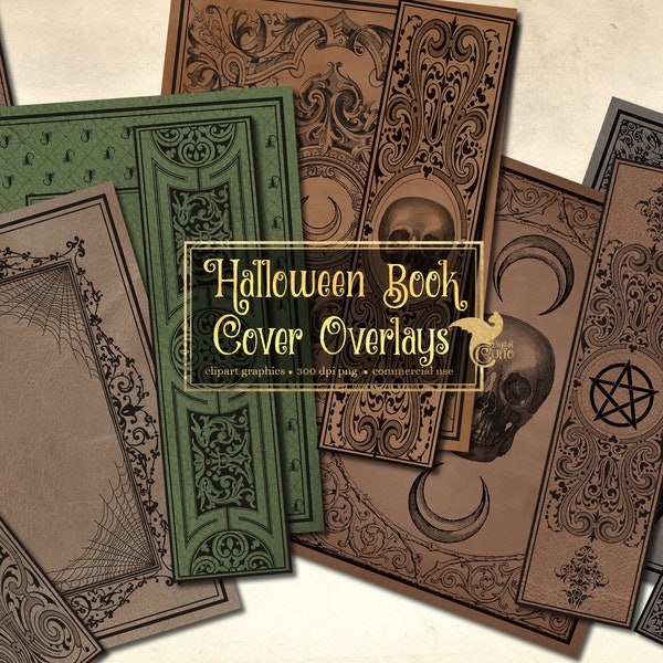 Halloween Book Cover Overlays, decorative antique book covers 8.5 x 11 instant download digital clipart for commercial use