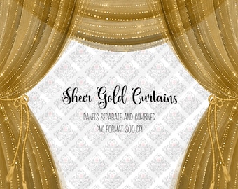 Sheer Gold Curtains Clipart, diamond curtains, diamond sparkle stage curtains, theater curtain for invitations, planner stickers, PNG file