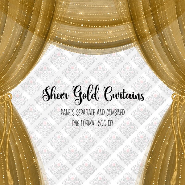 Sheer Gold Curtains Clipart, diamond curtains, diamond sparkle stage curtains, theater curtain for invitations, planner stickers, PNG file