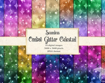 Celestial Glitter Digital Paper, Seamless Ombre Textures (Digital Download)