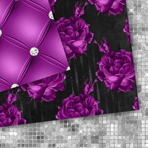 Royal Purple and Silver Floral Digital Paper, Seamless Purple Rose ...
