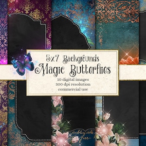 Magischer Schmetterling Einladung Hintergründe, 5x7 digitales Papier, Einladungen, verzauberte Fantasy Rose druckbare Journal Seiten sofortiger Download