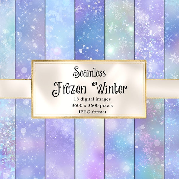 Frozen Winter Digital Paper - sfondi bokeh fiocco di neve senza soluzione di continuità con glitter e scintillii download istantaneo per uso commerciale