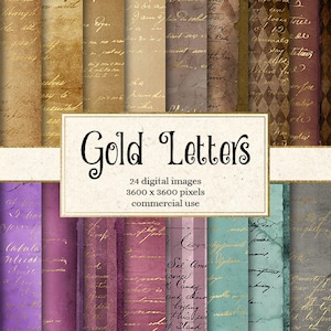 Papel Digital de letras doradas - letras manuscritas Vintage, papel antiguo de pergamino de pergamino de hechizo mágico, papel de Scrapbook, libro de hechizos, hoja de oro