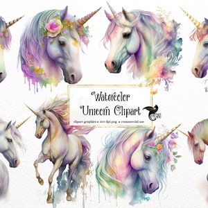Watercolor Unicorn Clipart, fantasy clip art graphics PNG clip art graphics instant download for commercial use