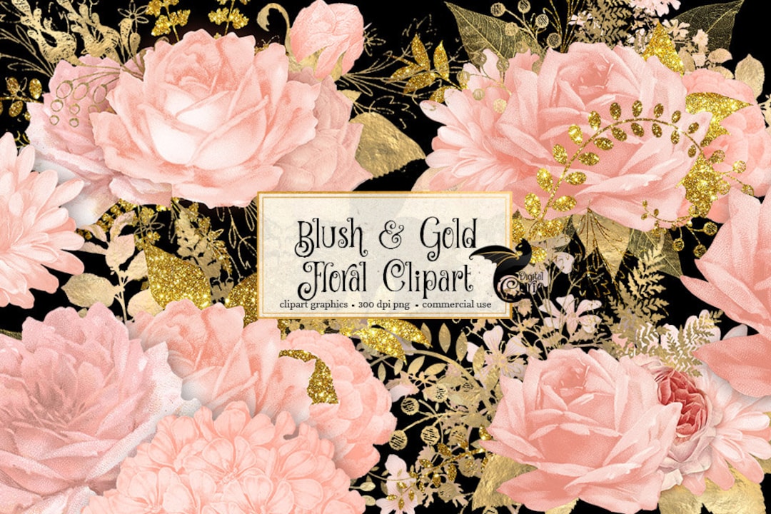 Blush Pink and Gold Floral Clipart, Wedding Bouquets (digital Clip Art ...