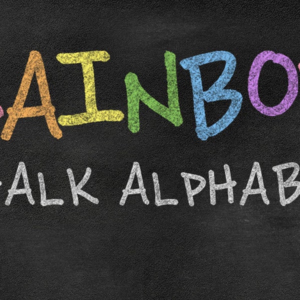 Rainbow Chalkboard Alphabet Clipart - Chalk Style Letters and Numbers PNG Clip art Set digital instant download commercial use