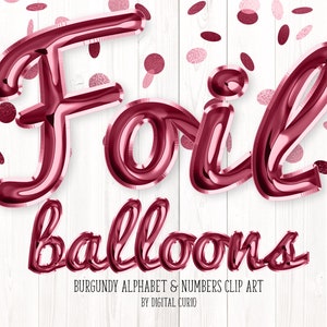 Vinröd folieballong alfabet clipart – Script PNG-grafik (digital nedladdning)