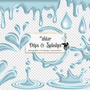 Water Drips and Splashes Clipart - digital clip art overlays instant download for commercial use