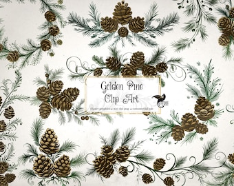 Golden Pine Cone Clip Art – Christmas Boughs PNG (Digital Download)
