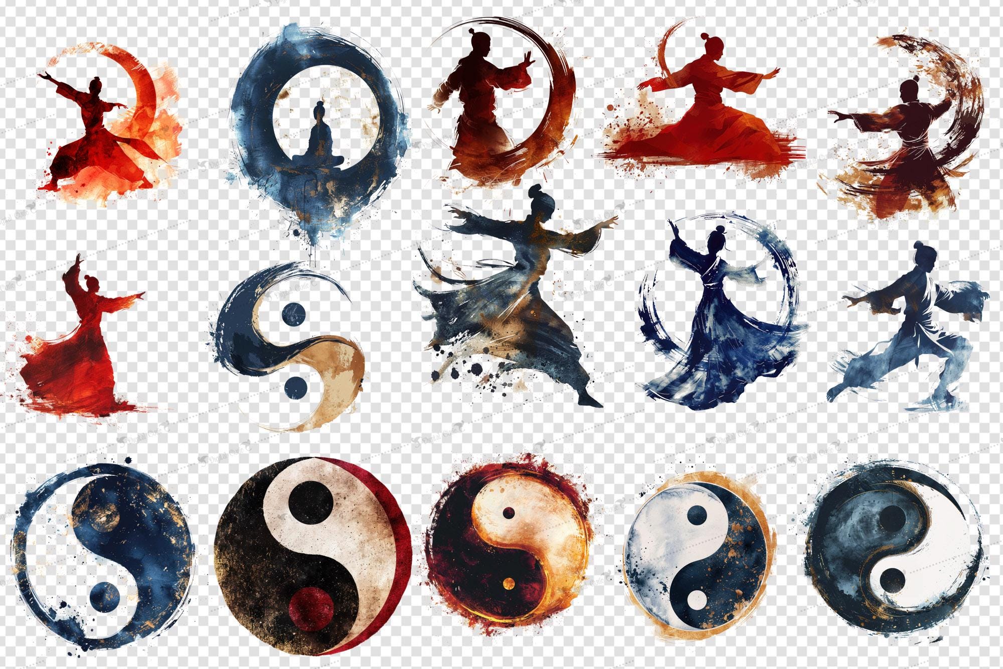 Qi Gong Clipart – Painted Chi Energy Graphics, Tai Chi PNG (digital ...