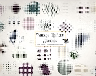 Vintage Halftone Elements, png clip art graphics, digital ephemera instant download