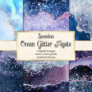 Papel digital Ocean Glitter Agate – Texturas imprimibles sin costuras (Descarga digital)
