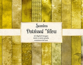 Seamless Distressed Yellow Textures, digital paper textures, grunge backgrounds, vintage scrapbook paper instant download