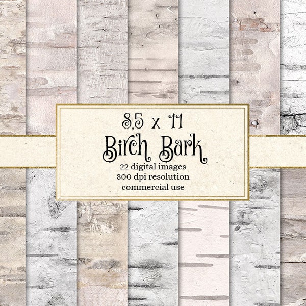 8.5 x 11 Birch Bark Digital Paper, birch bark textures, white birch tree wedding rustic decor printable scrapbook paper, birch bark textures