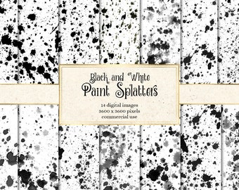 Black and White Paint Splatters Digital Paper (12x12in JPEG)