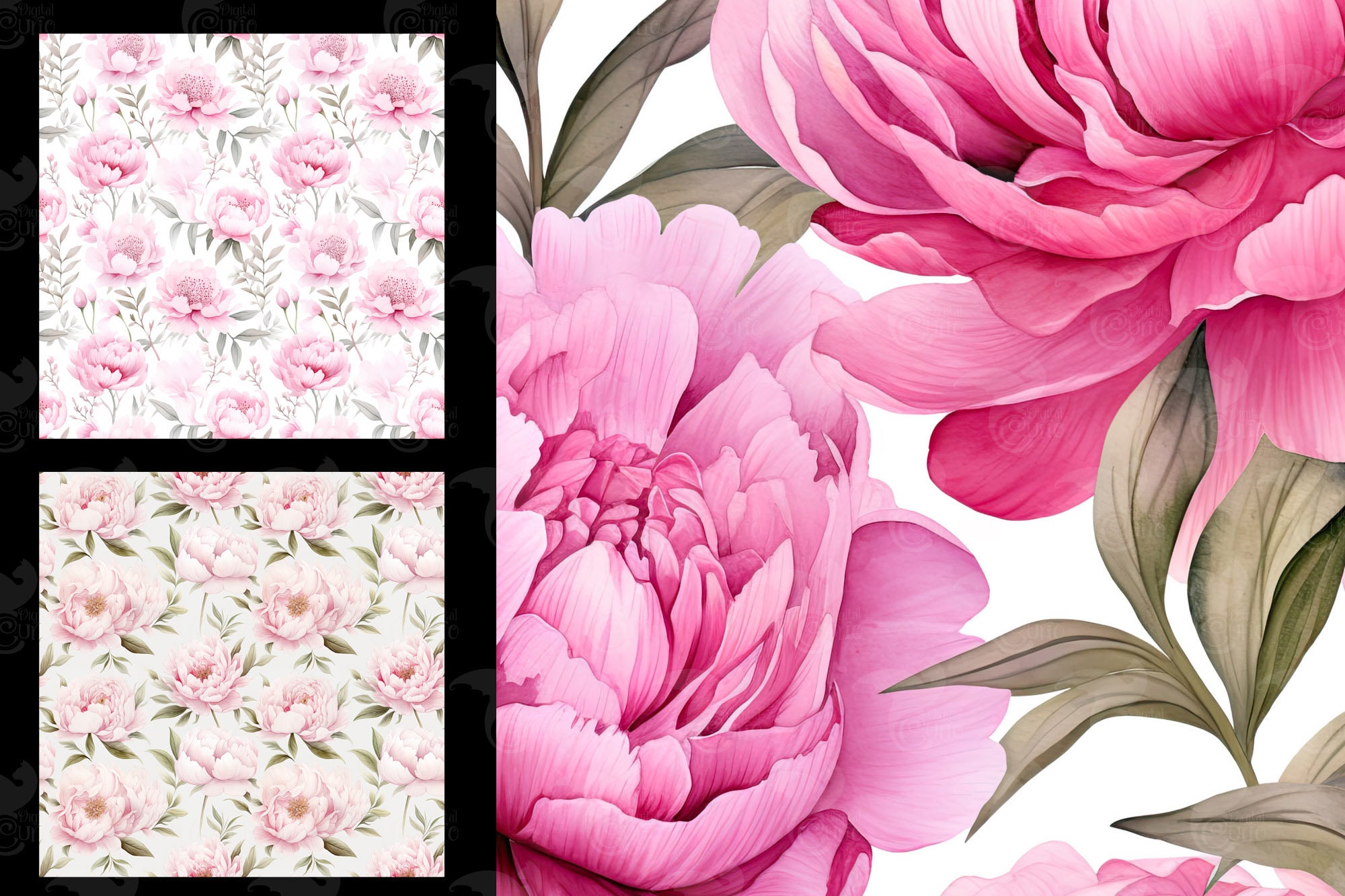 Watercolor Pink Peony Digital Paper, Seamless Floral Patterns (digital ...