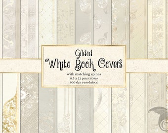 Gilded White Book Covers, Printable Journal Pages (Digital Sheets)