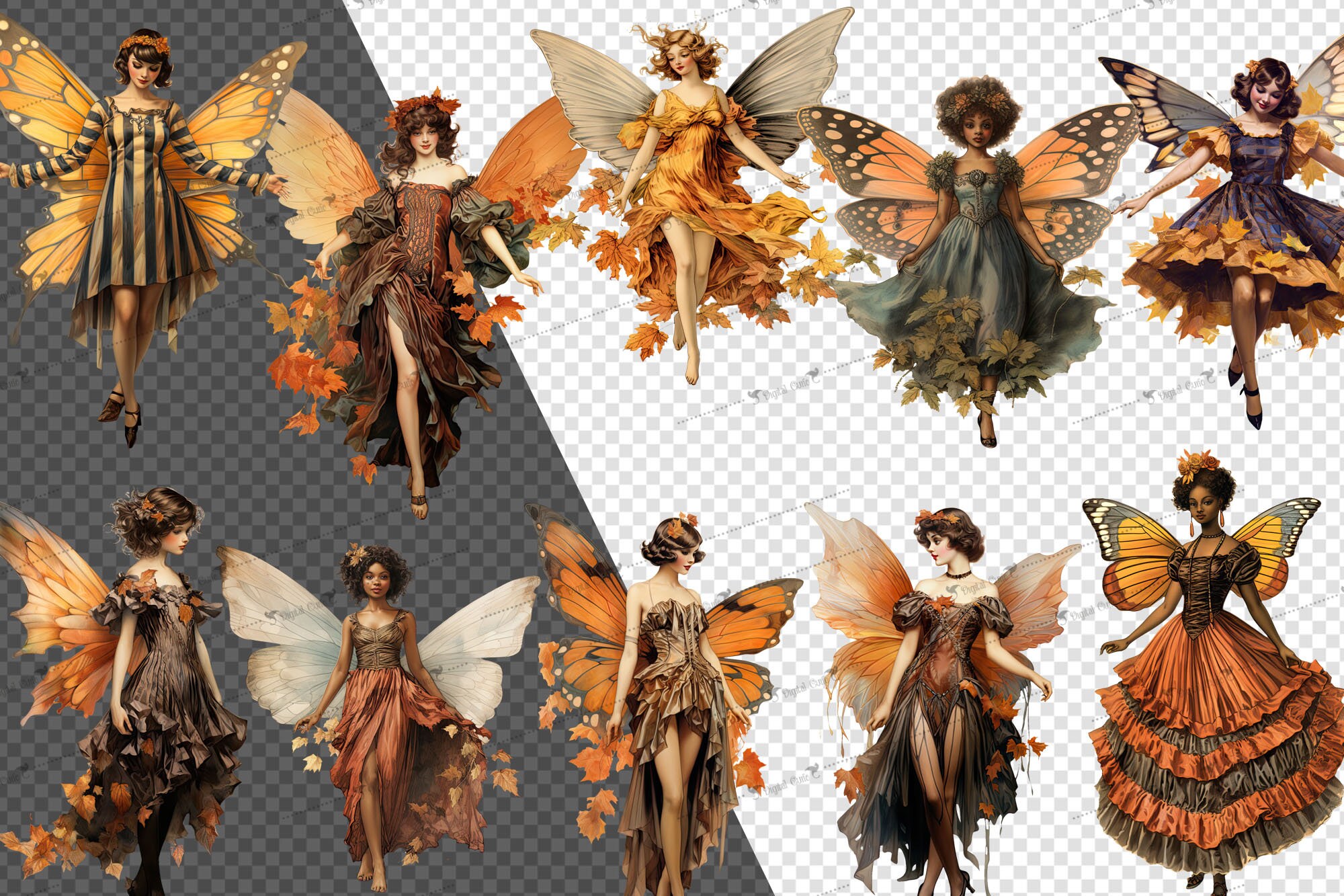 Vintage Fall Fairies Clipart, Autumn Forest Fantasy Graphics (digital ...