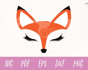 Fox Face SVG, fox svg, Eyelashes svg, red fox clipart, Cricut, Cameo, Cut file, Clipart, Svg, DXF, Png, Pdf, Eps, woodland animal clipart