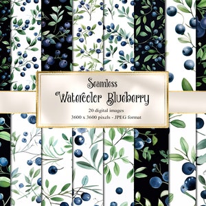 Papel Digital de arándanos de acuarela, texturas imprimibles de frutas sin costura papel de álbum de recortes imprimible