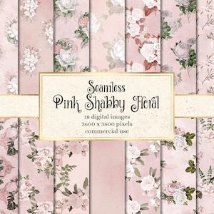 Pink Shabby Floral Digital Paper - seamless shabby patterns in pink with rustic floral patterns and vintage textures