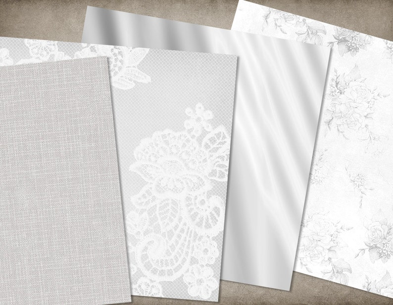 White Wedding digital paper, wedding romantic backgrounds, white wedding bridal patterns, scrapbook paper, invitation paper image 3