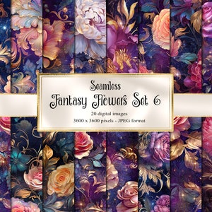 Fantasy Flowers Digital Paper, seamless flower printable oil paint textures printable scrapbook paper Set 6 image 1