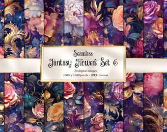 Fantasy Flowers Digital Paper, seamless flower printable oil paint textures printable scrapbook paper - Set 6