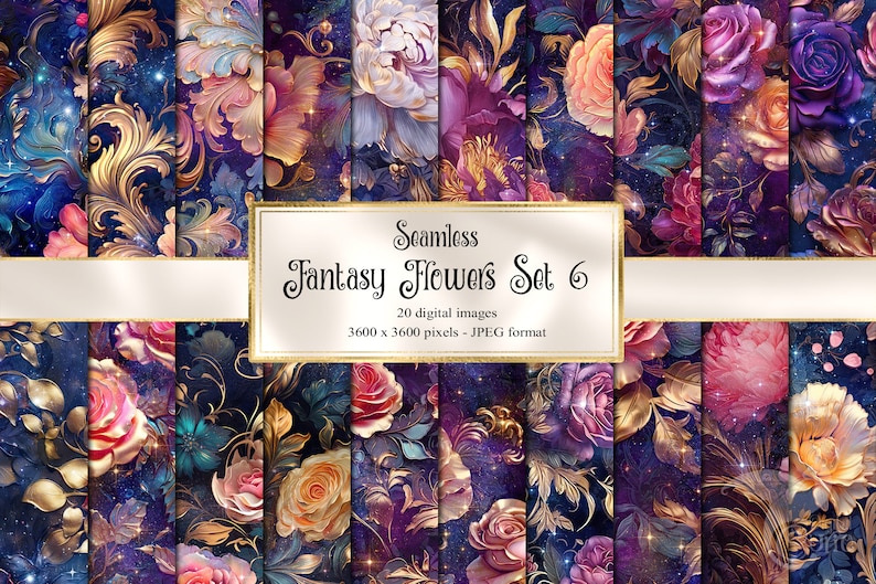 Fantasy Flowers Digital Paper, seamless flower printable oil paint textures printable scrapbook paper Set 6 image 1