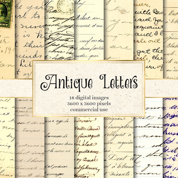 Antique Letters Digital Paper, vintage handwritten love letters and correspondence, official documents printable textures