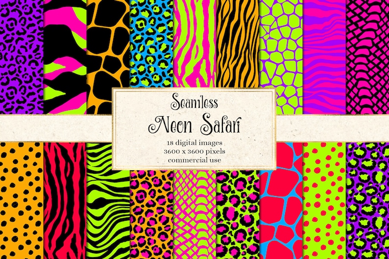 Neon Safari Digital Paper, Animal Print Patterns (digital Download) - Etsy