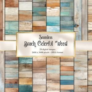 Strand kleurrijke hout texturen digitale papier, naadloze rustiek hout digitaal papier afdrukbare scrapbook papier houten planken achtergronden