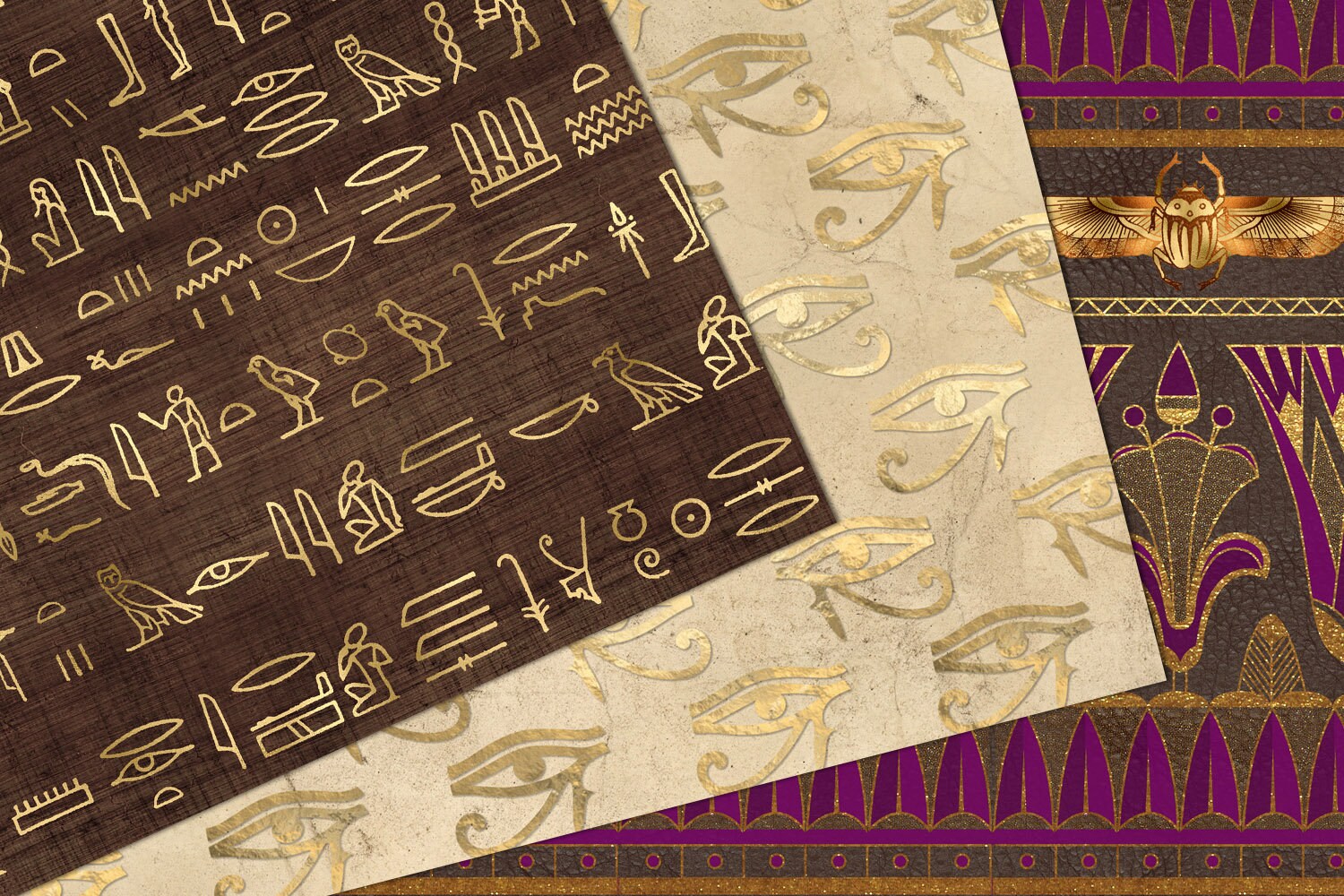 Golden Egypt Egyptian Digital Paper Hieroglyphics Scrapbook Etsy