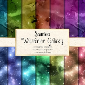 Aquarel Galaxy Digital Paper, naadloze nachtelijke hemelachtergronden digitale sterpatronen direct downloaden voor commercieel gebruik