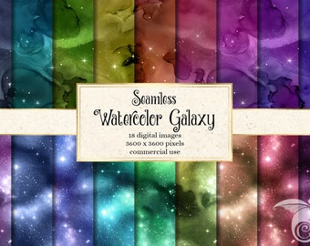 Watercolor Galaxy Digital Paper, Seamless Star Patterns (Digital Download)