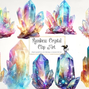 Rainbow Crystals Clipart, fantasy crystal digital graphic elements clip art instant download for commercial use