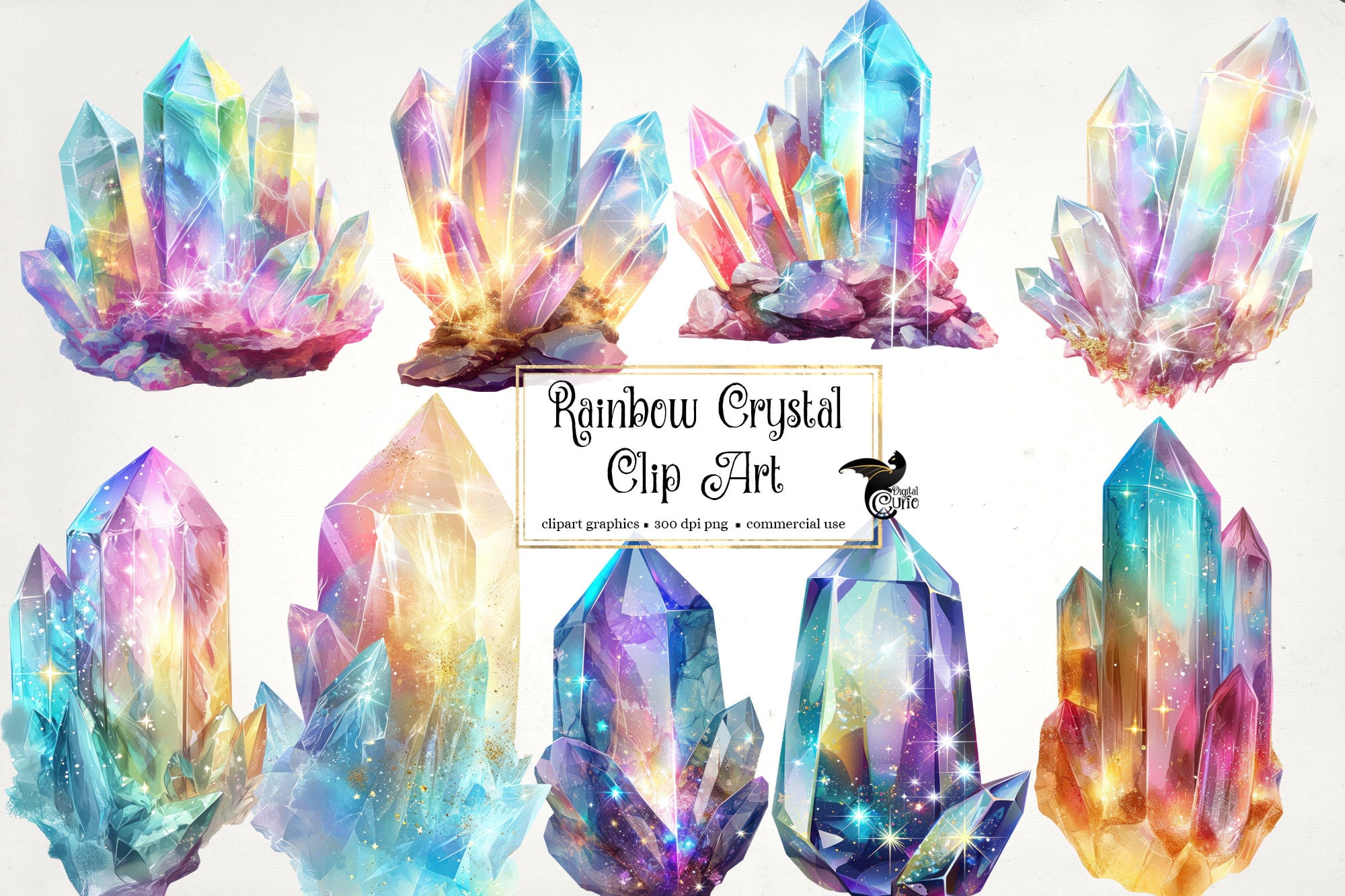 Rainbow Crystal Clipart, Fantasy Gem Graphics (digital Download
