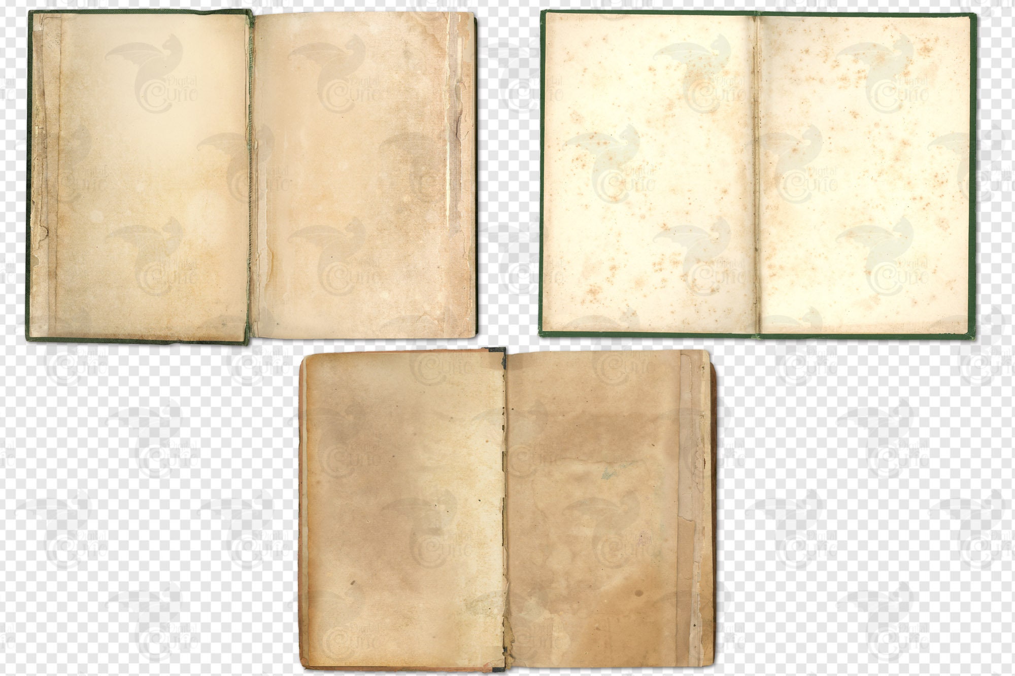 Old Open Books - Digital Vintage Antique PNG Images of Blank