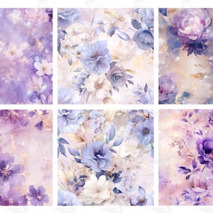 Fantasy Purple Floral Digital Paper, seamless flower printable oil paint textures printable scrapbook paper zdjęcie 2