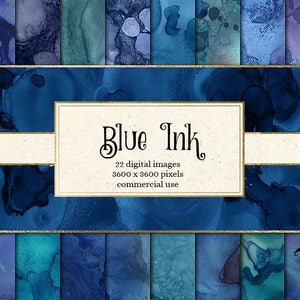 Blue Ink Textures, liquid paint textures, blue digital paper, watercolor sky and ocean backgrounds, alcohol ink splatters, painted skies