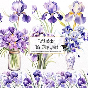 Acquerello Iris Clipart - fiori primaverili in formato PNG download istantaneo per uso commerciale