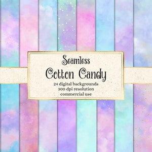 Cotton Candy Digital Paper seamless rainbow pastel textures instant download for commercial use image 1